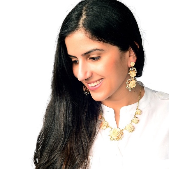 Amrita Singh Austrian Crystal Floral Drop Earrings - Picture 5 of 5